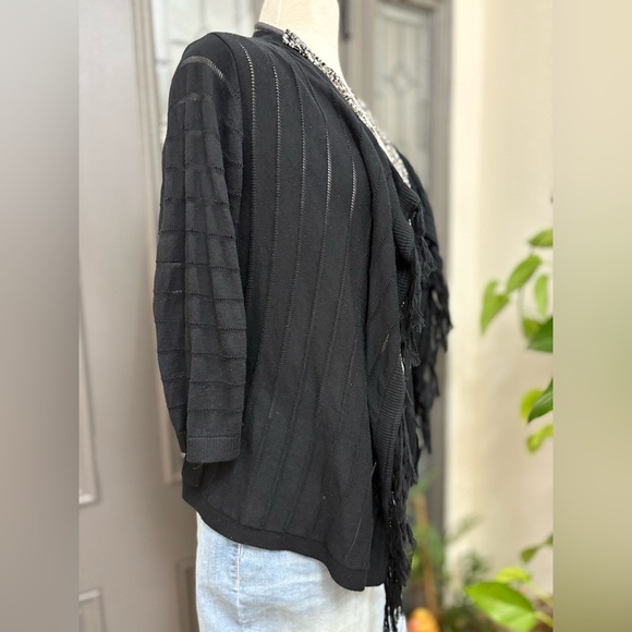 Additions by Chico’s Black Open Front Tassel Cardigan | Size Medium - Picture 2 of 6